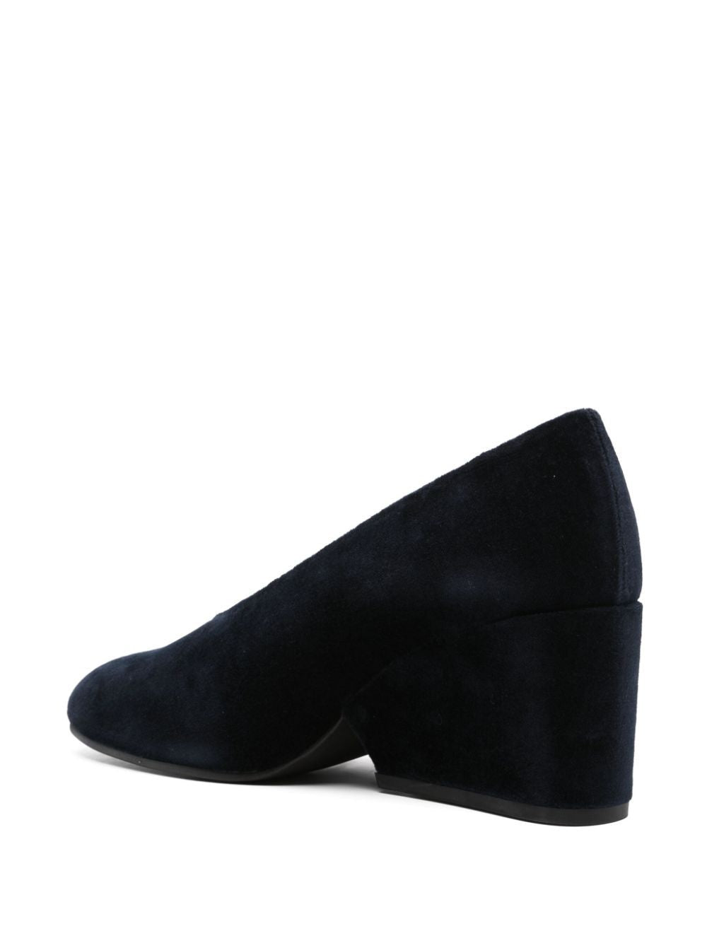 COMME DES GARÇONS Navy Blue Velvet Round-Toe Pumps with Covered Heel