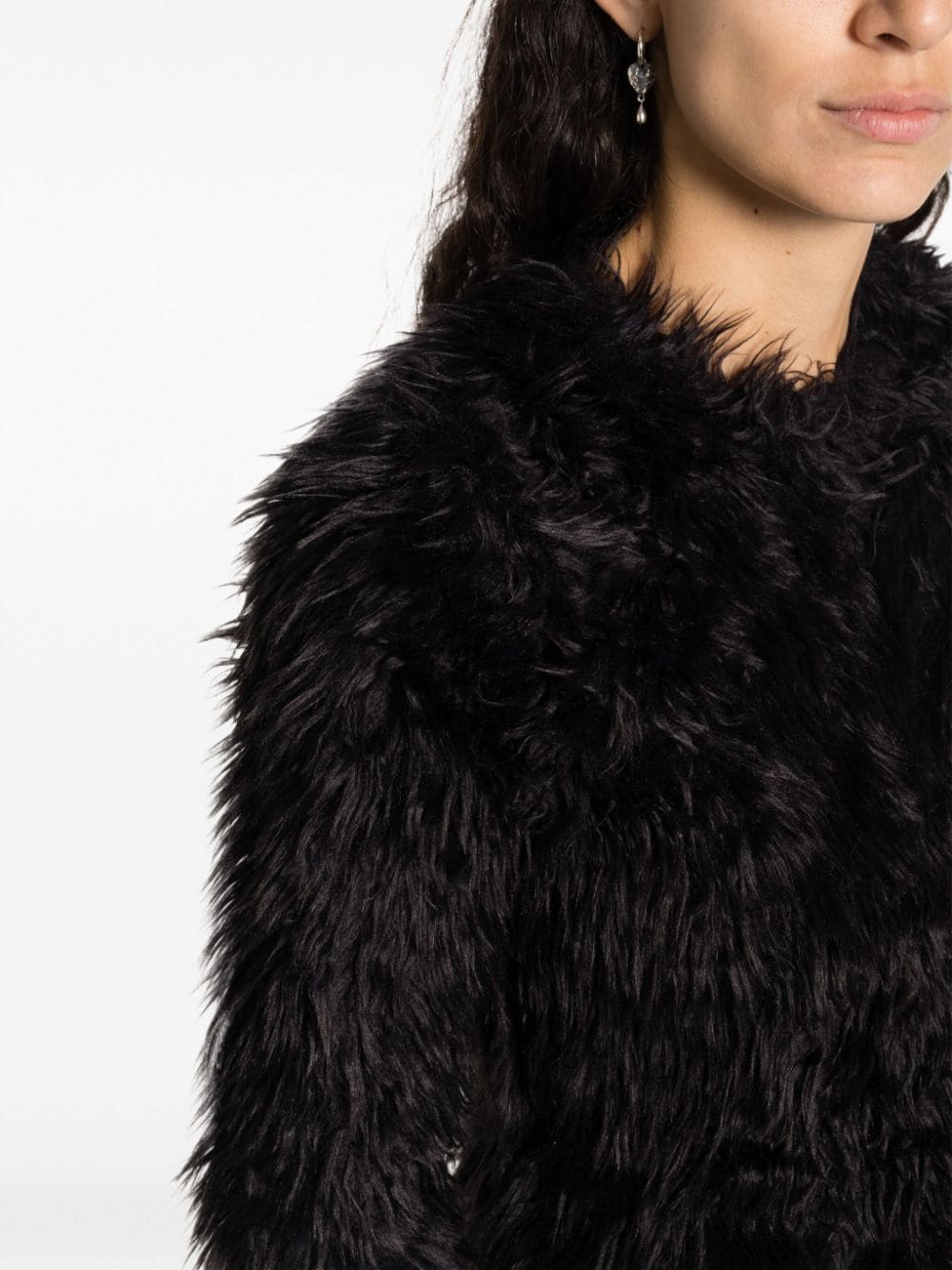 Women's Long-Sleeved Faux-Fur Top in Black