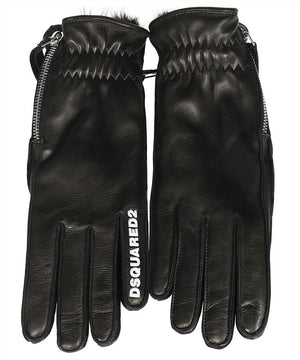 DSQUARED2 Black Leather Gloves with Side Zippers for Women