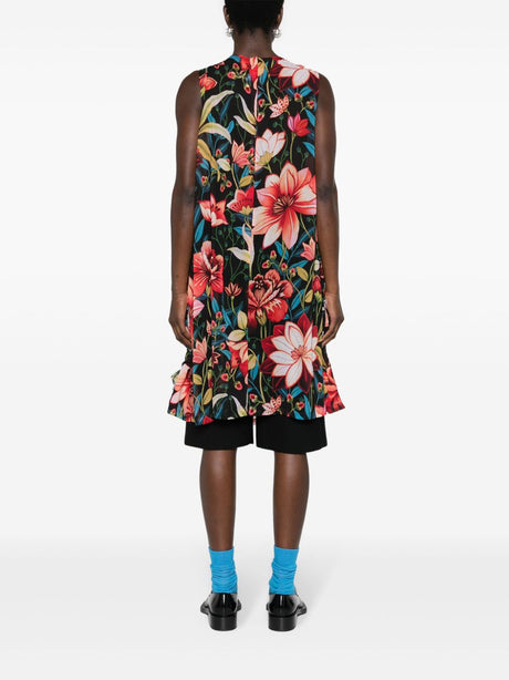 فستان مصغر مطبوع بالزهور للنساء - طراز متحول متعدد الألوان مع تطريزات زهورية وجيوب مزدوجة