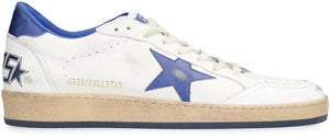 白色金屬藍色 Ballstar 男士運動鞋 - 搪環鬆緊帶、側邊星形補丁與標誌、復古風格、100%皮革與紡織品