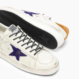 GOLDEN GOOSE Men's White Vintage Leather Low-Top Sneakers with Mustard Accents