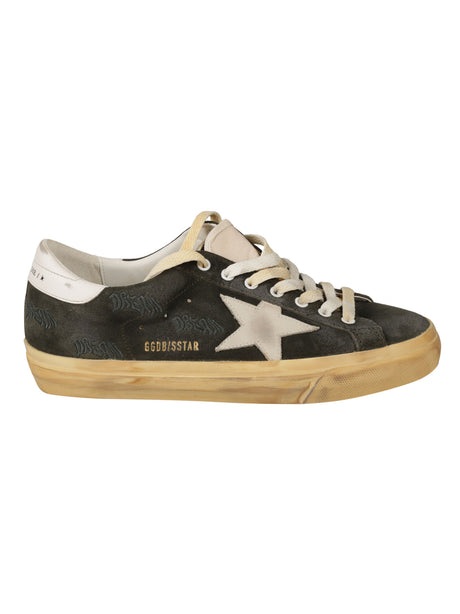 GOLDEN GOOSE Distressed Dark Green Suede Embroidered Sneakers for Men