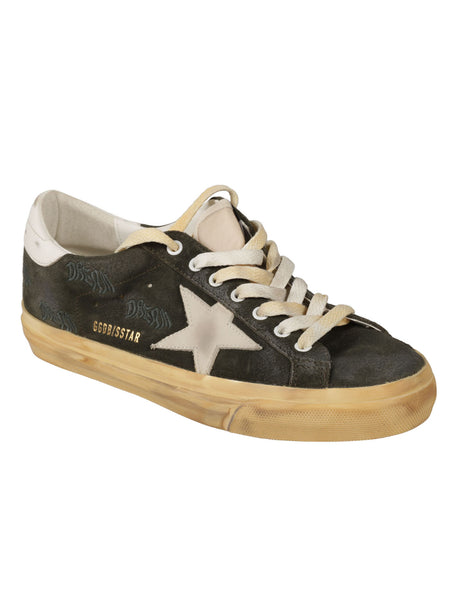 GOLDEN GOOSE Distressed Dark Green Suede Embroidered Sneakers for Men