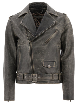 GOLDEN GOOSE Men's Grey Leather Biker Jacket - SS24 Collection