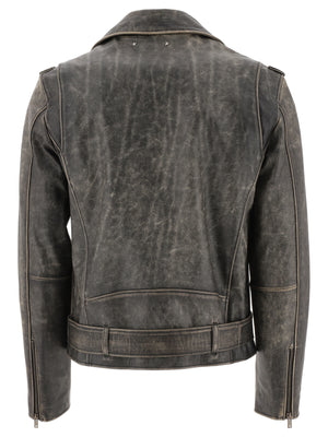 GOLDEN GOOSE Men's Grey Leather Biker Jacket - SS24 Collection