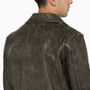 GOLDEN GOOSE Black Biker Leather Jacket for Men - FW23 Collection