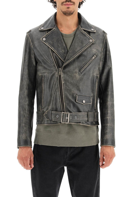 GOLDEN GOOSE Black Biker Leather Jacket for Men - FW23 Collection