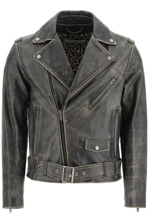 Vintage-Effect Leather Biker Jacket for Men by Golden Goose