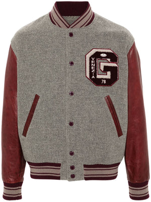 GOLDEN GOOSE Men's Color-Block Wool and Sheepskin Bomber Jacket - Medium Grey/Burgundy