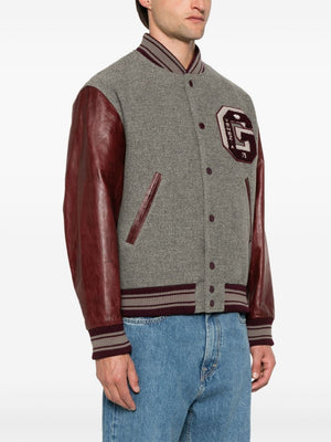 GOLDEN GOOSE Men's Color-Block Wool and Sheepskin Bomber Jacket - Medium Grey/Burgundy