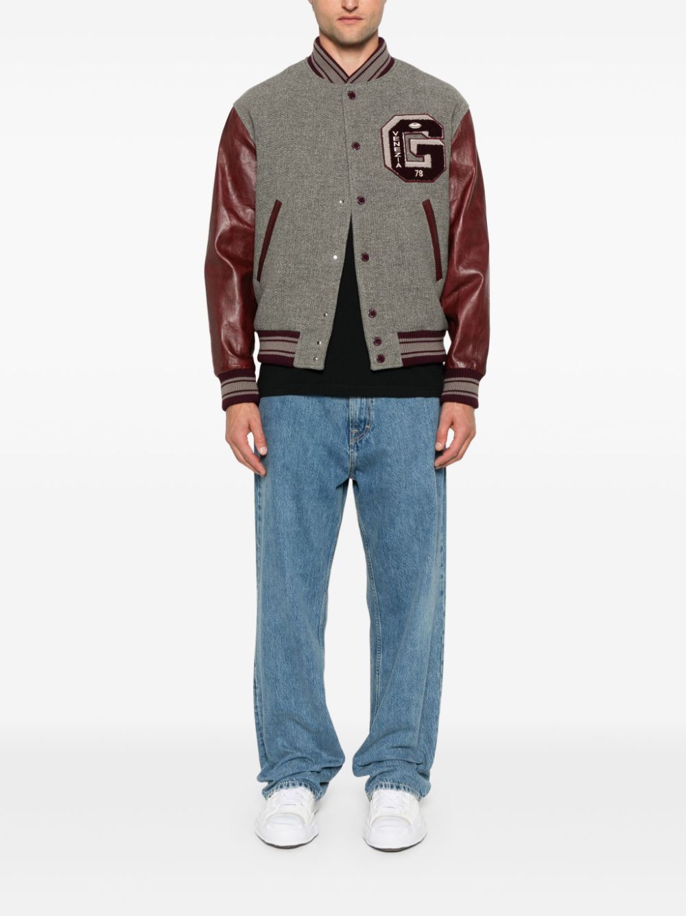 GOLDEN GOOSE Men's Color-Block Wool and Sheepskin Bomber Jacket - Medium Grey/Burgundy