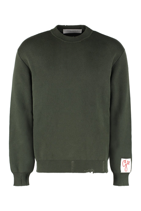 GOLDEN GOOSE Military Green Cotton Crew-Neck Jumper for Men