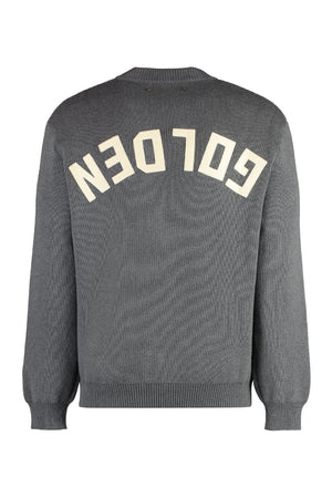 GOLDEN GOOSE Men's Ribbed Blue Cotton Blend Sweater with Logo Detail