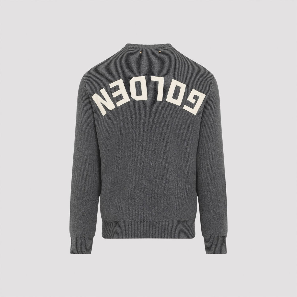 GOLDEN GOOSE Men's Gray Crew-Neck Sweater with Contrasting Color Logo and Ribbed Knit Edges