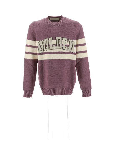 GOLDEN GOOSE Journey College Sweater - Long-Sleeve Linen Blend with Contrasting Stripes - Purple for Men