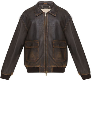 GOLDEN GOOSE Vintage Brown Aviator Jacket for Men