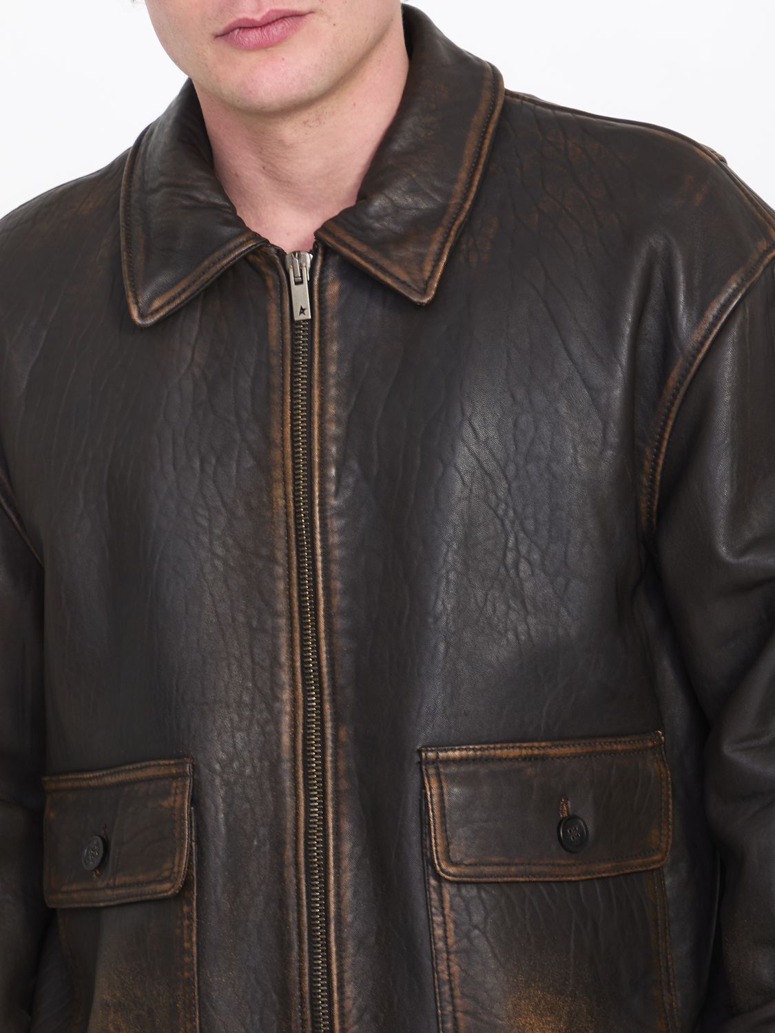 GOLDEN GOOSE Vintage Brown Aviator Jacket for Men