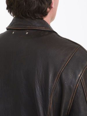 GOLDEN GOOSE Vintage Brown Aviator Jacket for Men