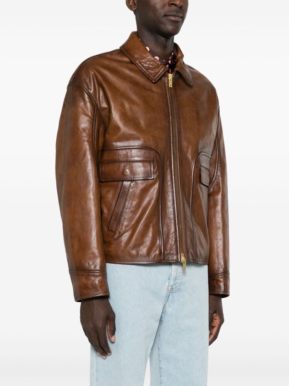 GOLDEN GOOSE Men's Waxed Leather Zipped Jacket