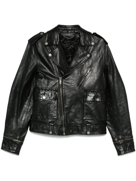 GOLDEN GOOSE Leather Jacket with Zip Fastening and Pockets