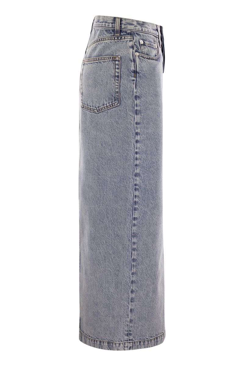 Chân váy denim midi có rãnh sau tẩy Marble