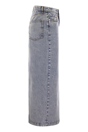 FABIANA FILIPPI Marble-Wash Denim Midi Skirt with Back Slit