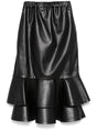 COMME DES GARÇONS Black Faux Leather Straight Cut Skirt with Ruffles and Drawstring Waist