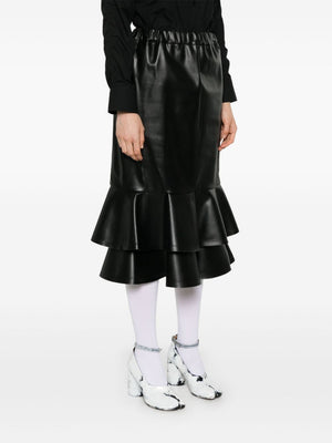 COMME DES GARÇONS Black Faux Leather Straight Cut Skirt with Ruffles and Drawstring Waist