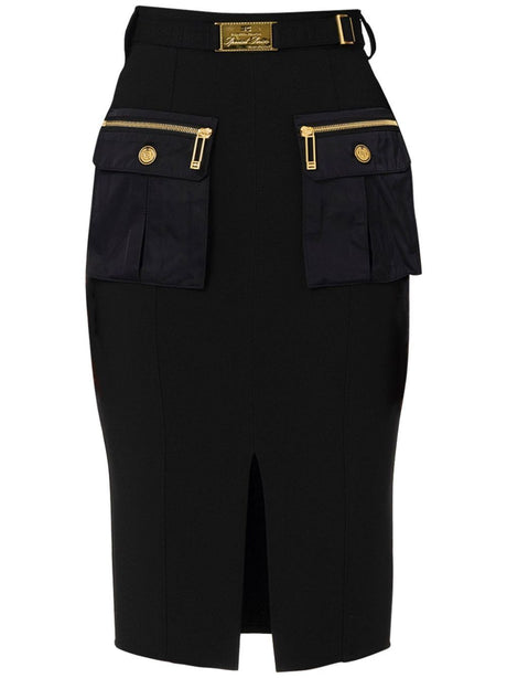 ELISABETTA FRANCHI Chic Black Midi Skirt with Belt and Pockets