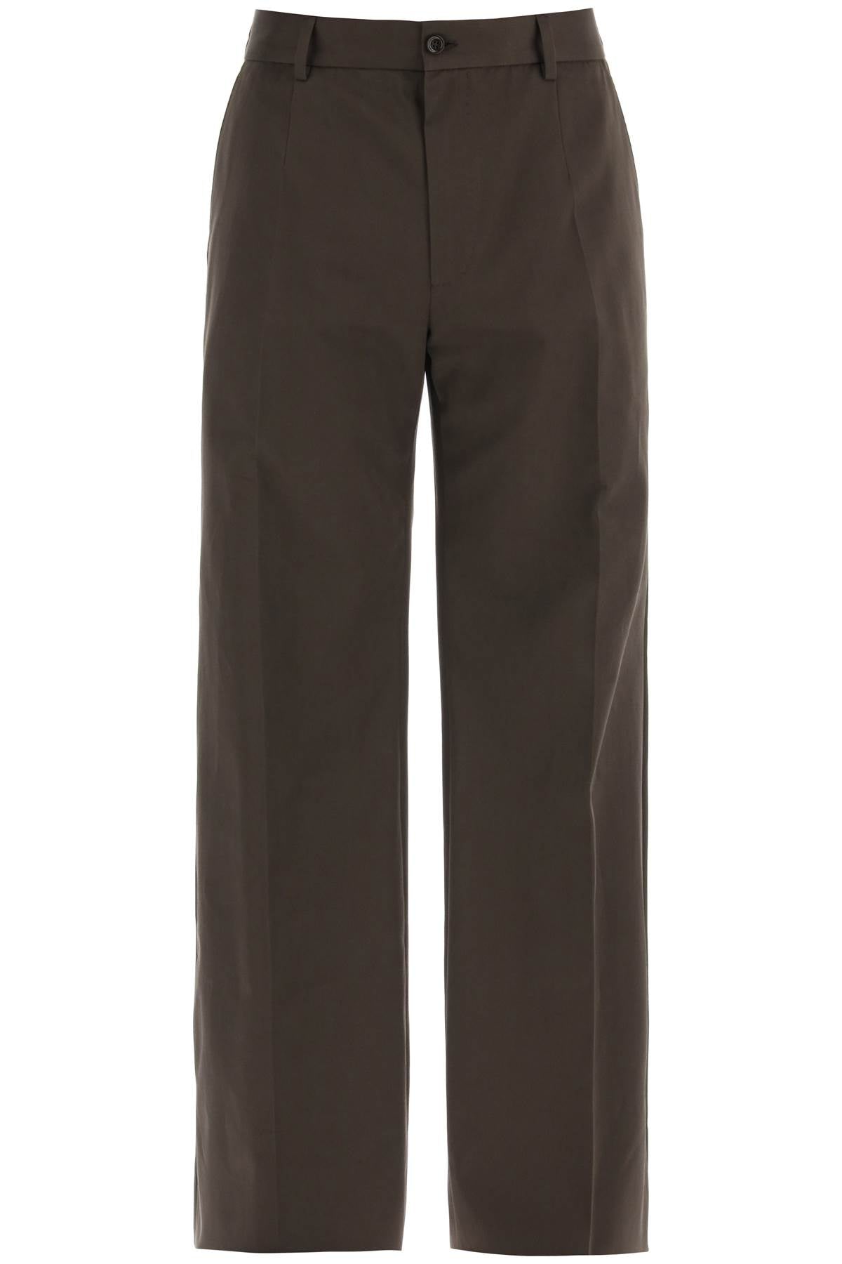 DOLCE & GABBANA Men's Tailored Cotton Trousers in Brown