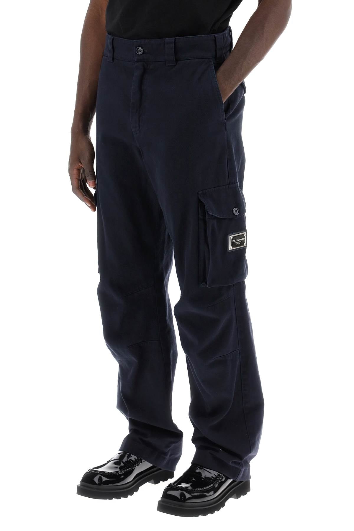 DOLCE & GABBANA Relaxed Fit Cargo Pants with Logo Plaque for Men