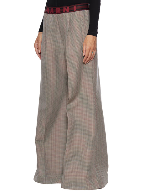 Women's Grey Checkered Trousers with Flared Hem