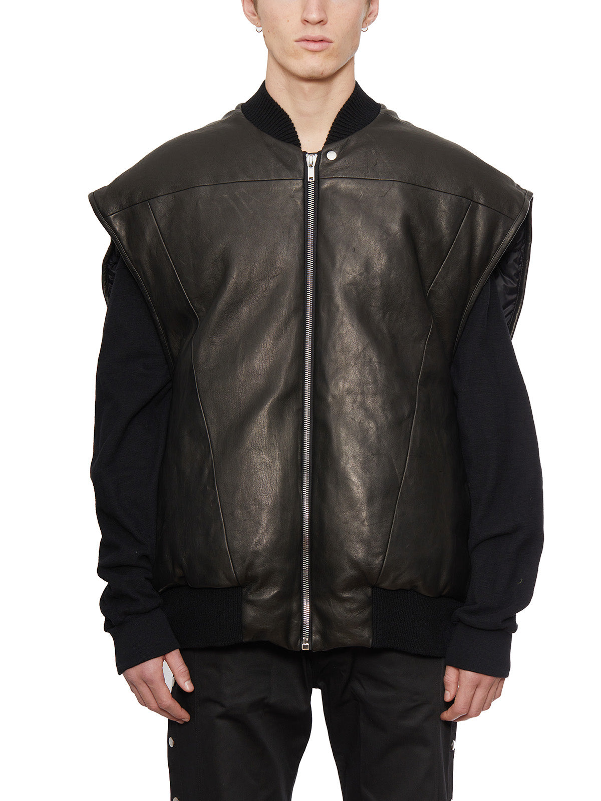 Men's Designer Black Leather Jacket - FW23 Collection