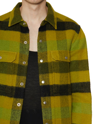 RICK OWENS Men's Yellow Acid Plaid Wool Shirt Jacket for FW23