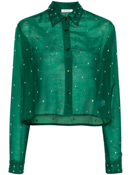 OSÉREE Cropped Crystal-Embellished Shirt