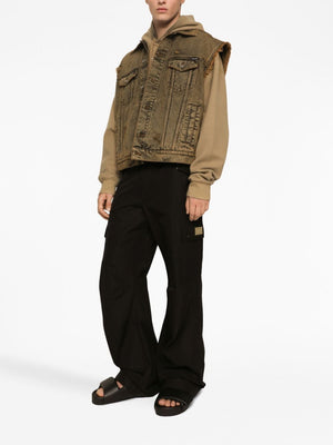 Men's Black Cargo-Pocket Cotton Trousers for FW23