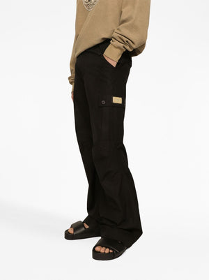 Men's Black Cargo-Pocket Cotton Trousers for FW23