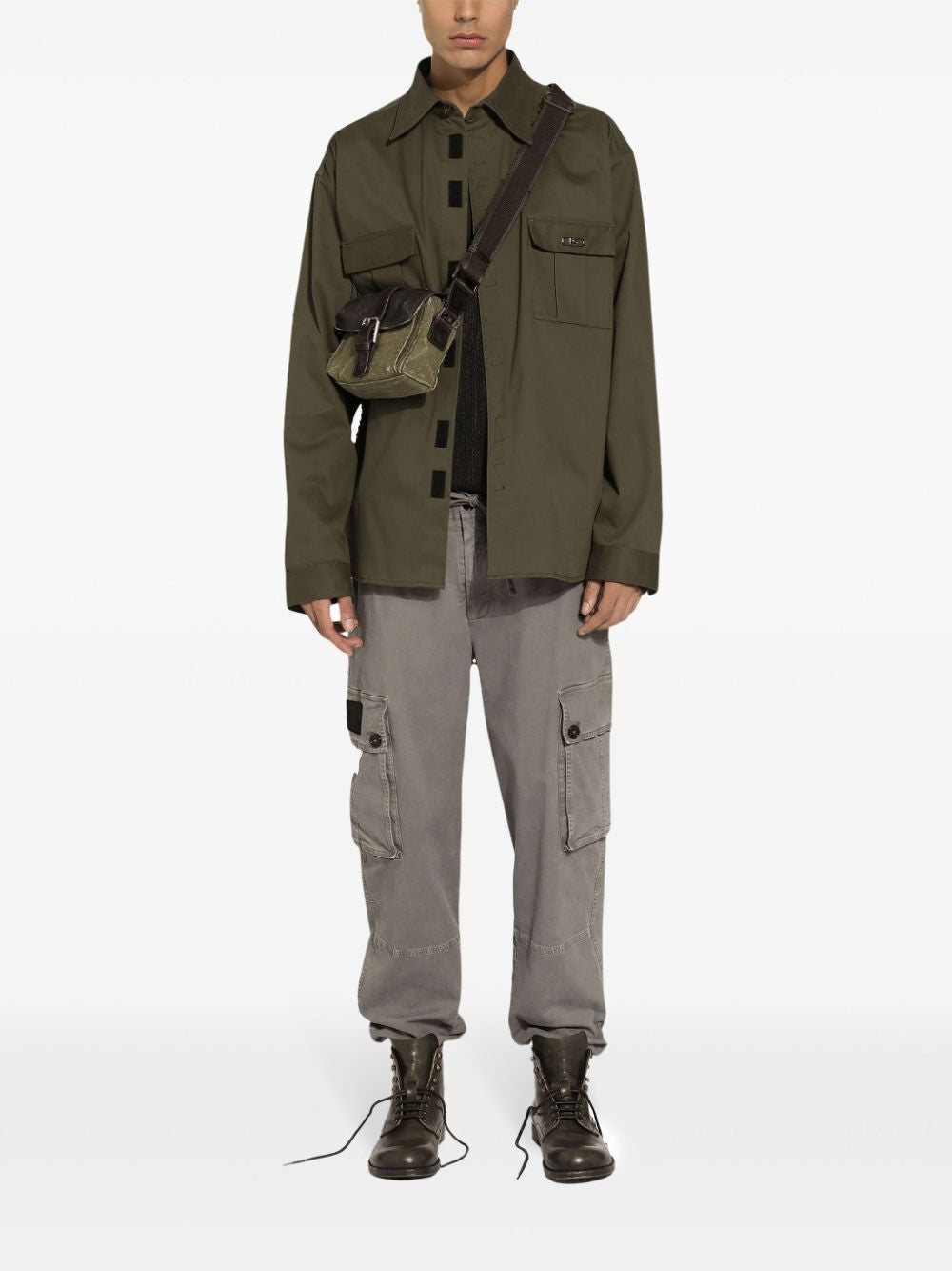 DOLCE & GABBANA Logo Patch Cotton Cargo Trousers for Men - FW24