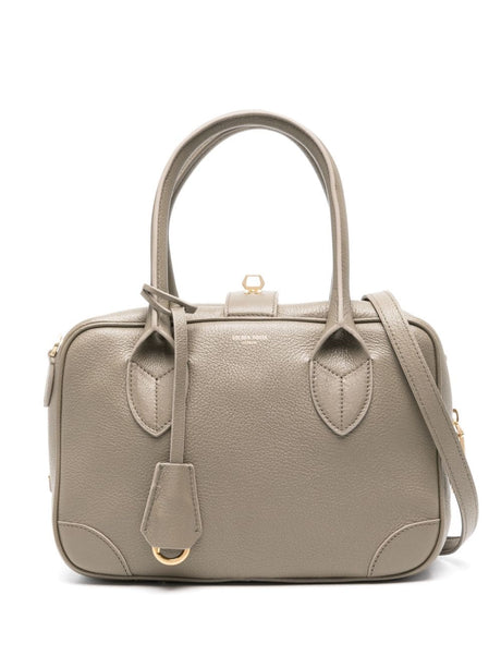 GOLDEN GOOSE DARK OLIVE LEATHER HANDBAG WITH HARDWARE