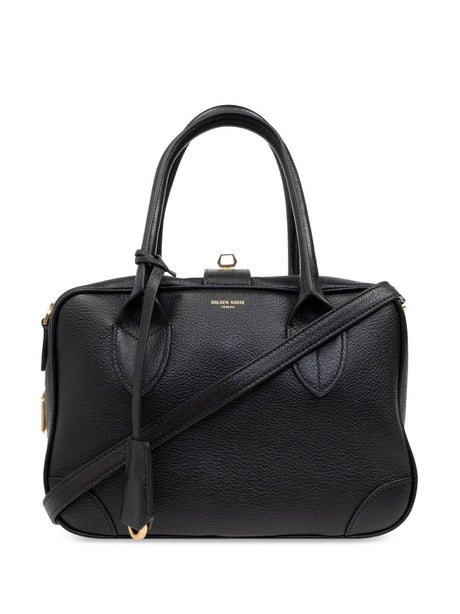 GOLDEN GOOSE Elegant Black Goatskin Handbag with Gold Hardware