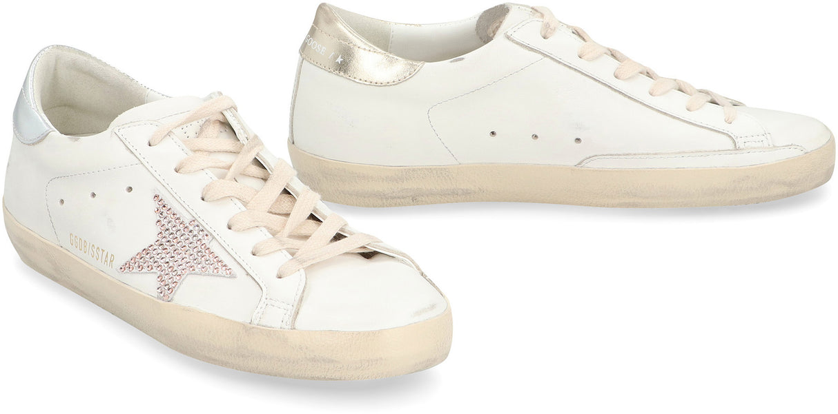 White and Silver Leather Sneakers for Women