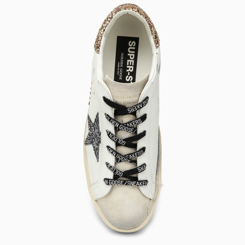 GOLDEN GOOSE White Super-Star Sneakers with Silver and Gold Details and Iconic Star