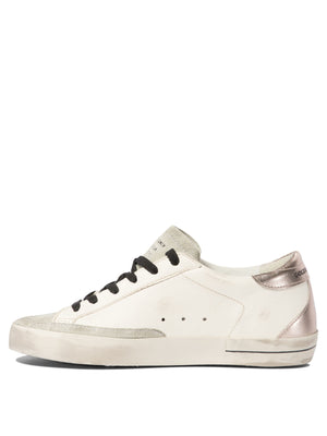 GOLDEN GOOSE Super-Star Vintage Sneaker with Pink Star and Silver Accent