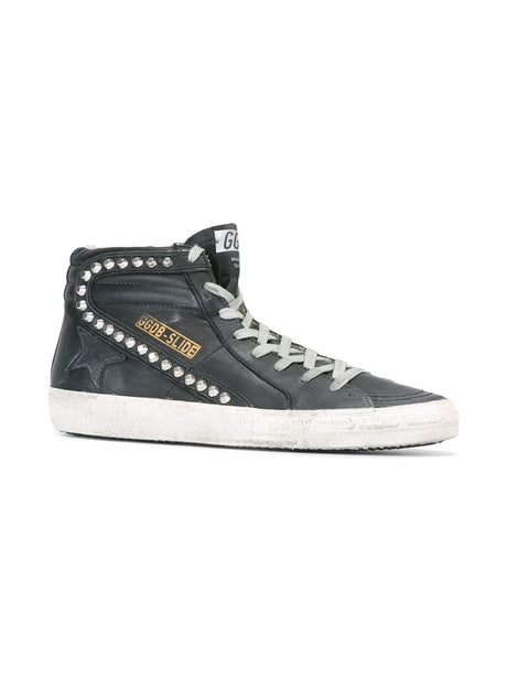 GOLDEN GOOSE Black Studded Leather Slide Sneakers for Women