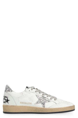 Vintage White Leather Sneakers with Glitter Star for Women