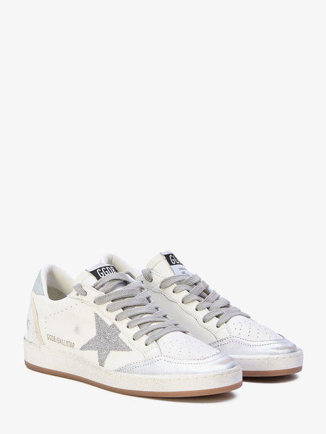 GOLDEN GOOSE Vintage White and Silver Leather Ball-Star Sneakers for Women