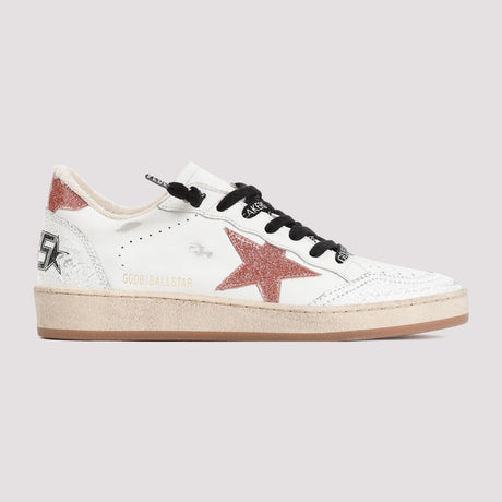 GOLDEN GOOSE White Perforated Low Top Trainers with Pink Star Detail for Women
