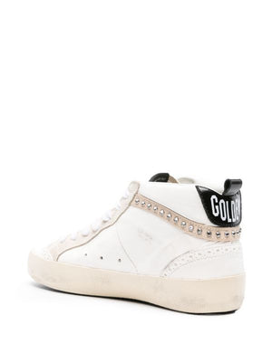 Distressed White Leather Sneakers with Swarovski Crystals for Women