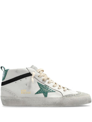 GOLDEN GOOSE Mid Star Artisanal Leather Sneakers in White, Green, and Black